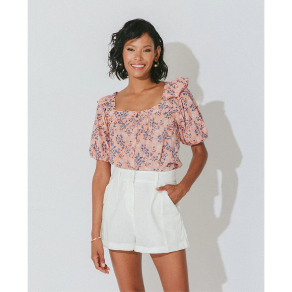 CLEOBELLA NWT Evereve Mariana Puff Sleeve Blouse in Peach Positano Floral // L - Picture 3 of 11